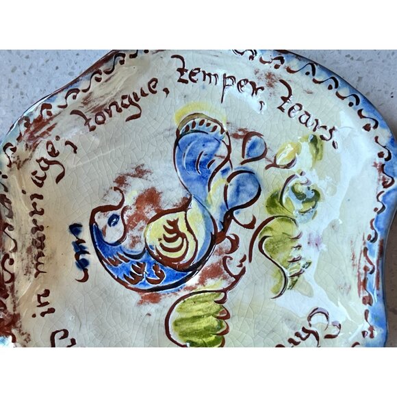 Signed Weldon Ceramic Trinket Dish With Hand-Painted Bird & Scribed Marriage Quo - Picture 4 of 10